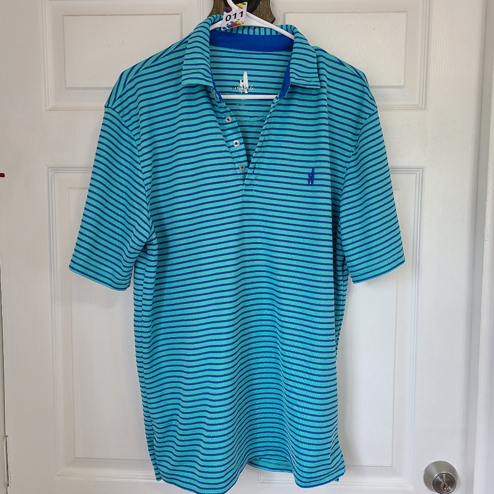 (847) Johnnie-O Men's Short Sleeve Polo Shirt, Size: M Color: Teal & Blue Stripe